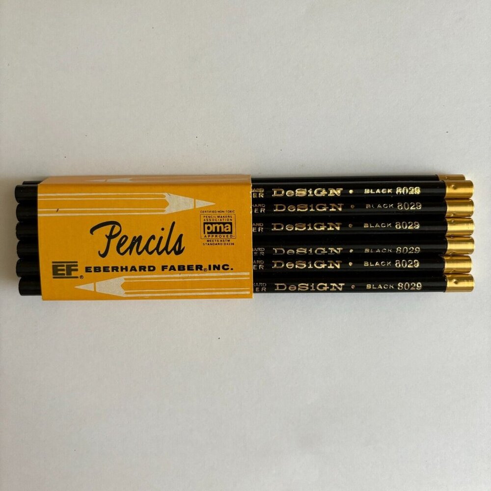 Vintage Eberhard Faber Design Lot Of 12 Pack 3H Colored Pencils Black 8029 NOS
